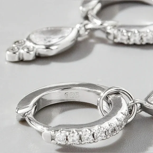 925 Sterling Silver White Gold Plated Rhodium Plated Drop Earrings - Picture 2 of 8